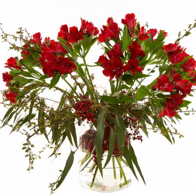 Red Christmas bouquet with Alstroemeria