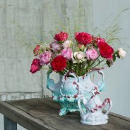 Mix of peonies in an Italian vase