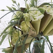 Leather cones with trendy Dianthus close-up