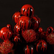 black and red flower arrangement for Christmas