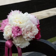 Elegant wedding bouquet with peonies close-up