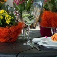 Colourful table decoration close-up  - outside