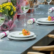 Table decoration with Kalanchoe close-up - inside