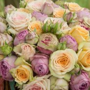 Bohemian wedding bouquet with spray roses - close-up