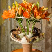Orange Easter arrangement with Sunderland lilies