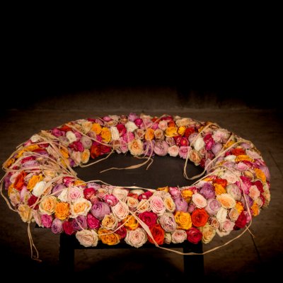 Memorial wreath with spray roses