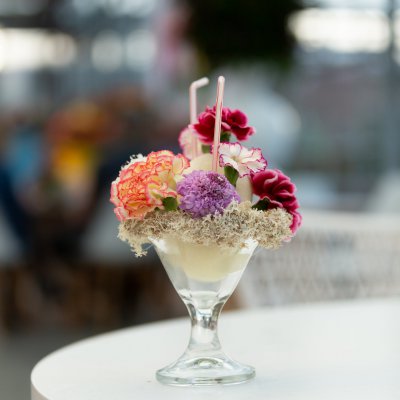Carnations in an ice cream coupe