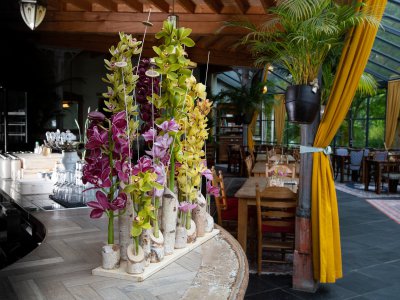 Hospitality flower arrangement with Cymbidium