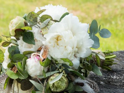 Bohemian wedding bouquet with Peonies