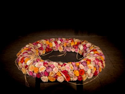 Memorial wreath with spray roses
