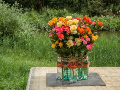 Recycle design with colourful spray roses