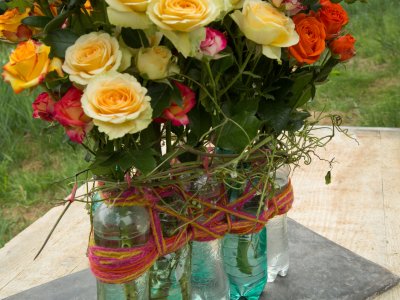 Recycle design with colourful spray roses