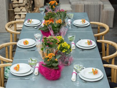 Colourful table decoration with Kalanchoe