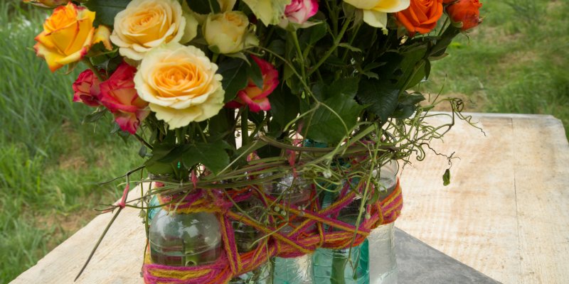 Recycle design with colourful spray roses