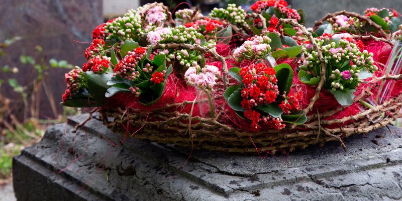 Memorial wreath with Kalanchoe plants