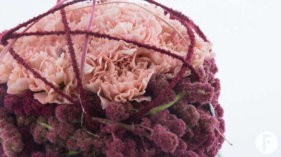 Spherical Dianthus Amaranthus arrangement close-up
