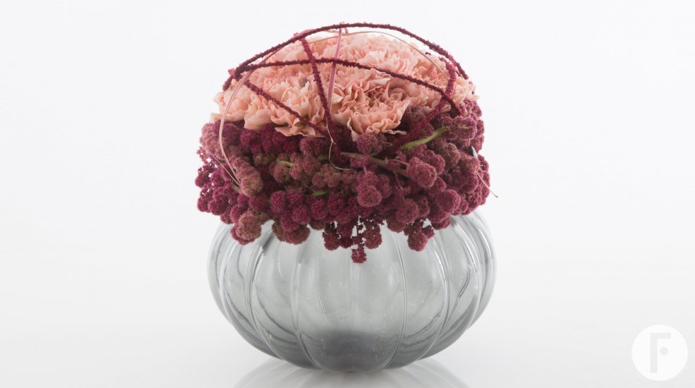 Spherical Dianthus Amaranthus arrangement