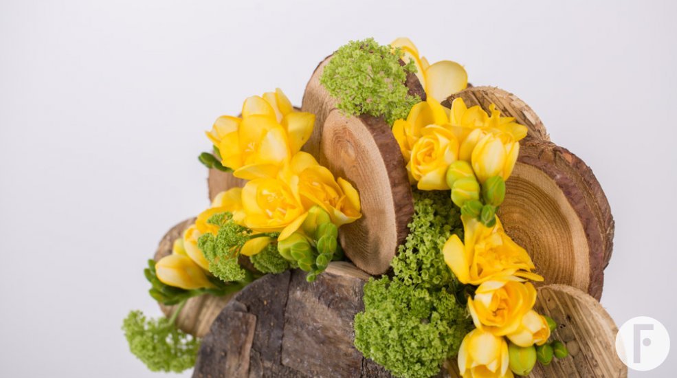 Lumberjack arrangement with Freesia close-up
