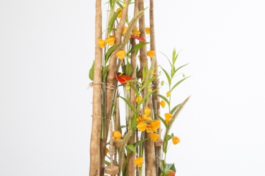 Flower arrangement with wooden frame by David Ragg