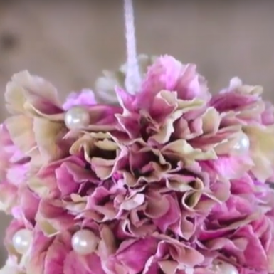 Wedding bouquet with strung carnations