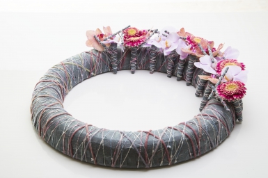 Funeral wreath with black paper