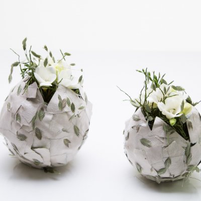 Covered balloon vases with Freesia 