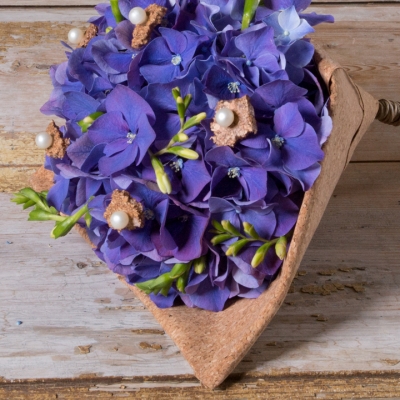 Blue wedding bouquet with Hortensia - close up