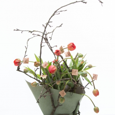 Peony-flowered tulip arrangement