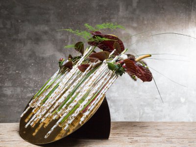 Christmas flower arrangement with Anthuriums