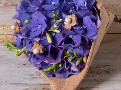 Blue wedding bouquet with Hortensia - close up